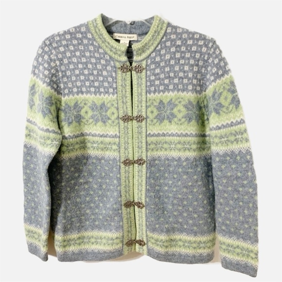 Vintage Carroll Reed Icelandic 100% Wool Cardigan Silver Toned Buckle Hardware - Picture 1 of 11